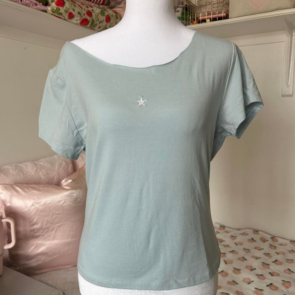 Women's Blue and White Crop-top